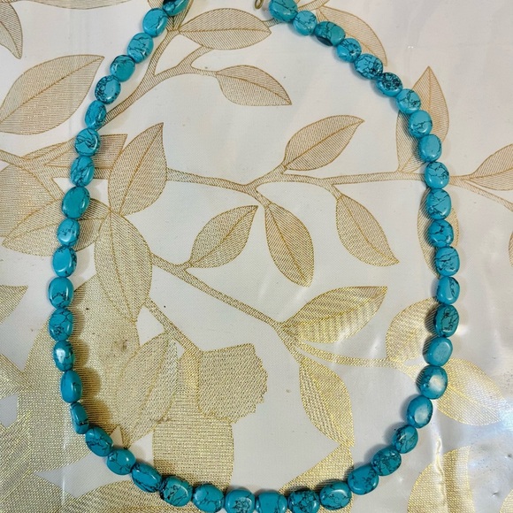 VTG Natural Oval Blue Turquoise Gemstone Necklace Sz 16” - Picture 2 of 5